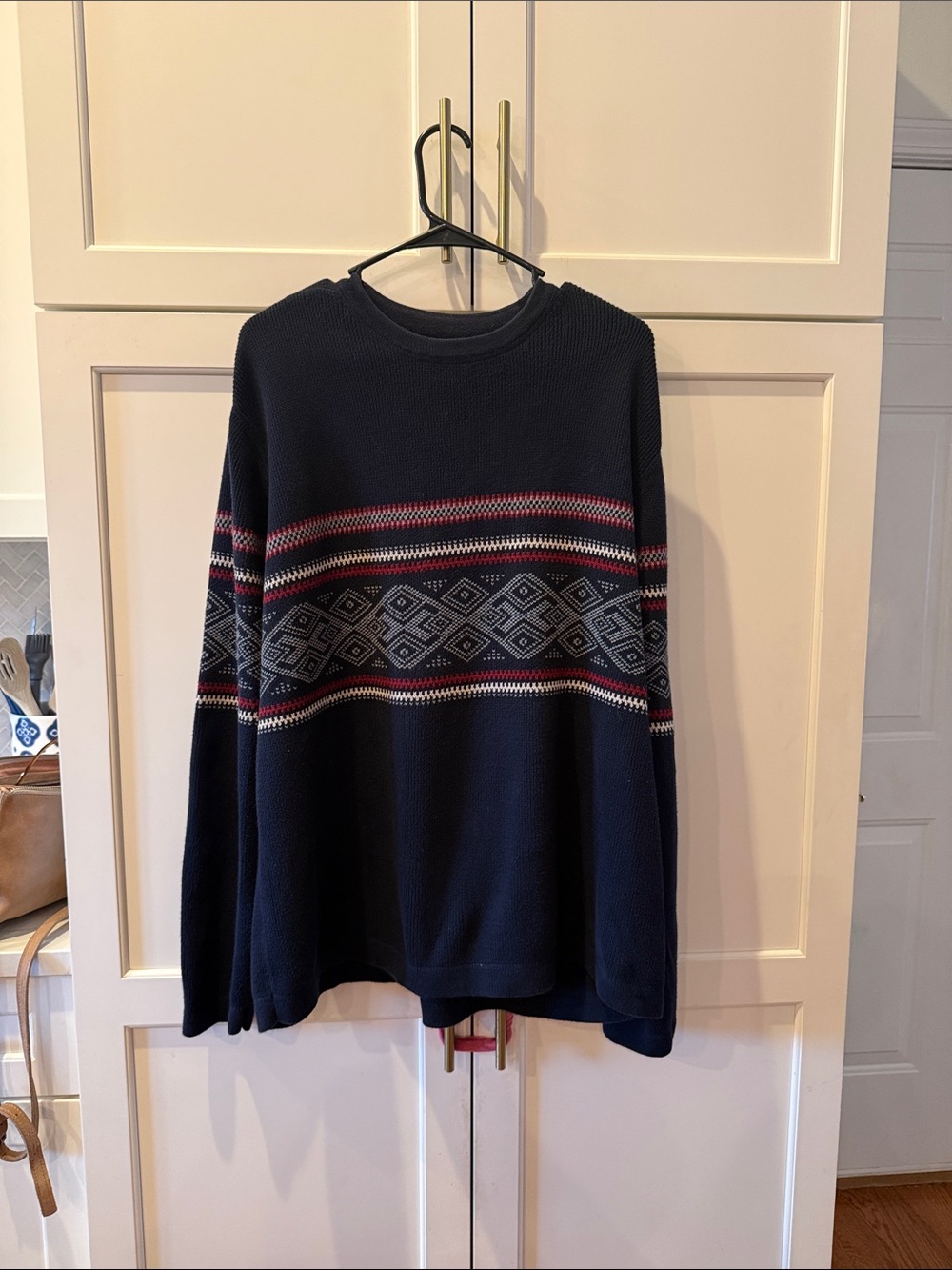 Eddie Bauer Men's Navy Patterned Crewneck Sweater XL